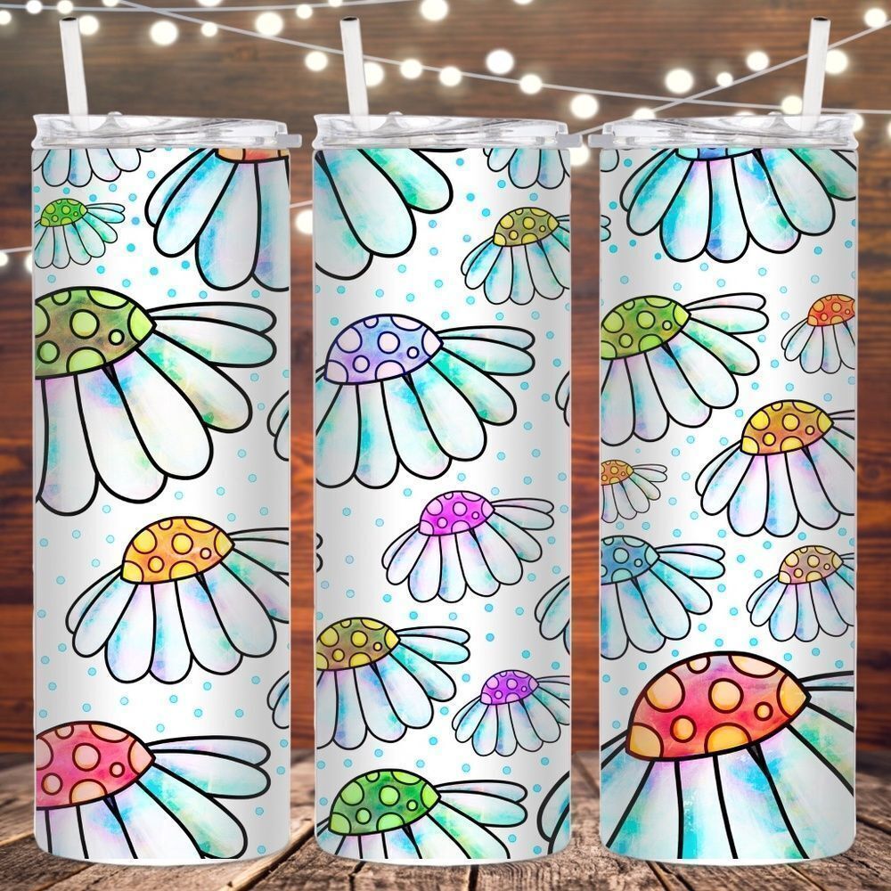 Mushroom Daisy 20 fl oz metal skinny tumbler